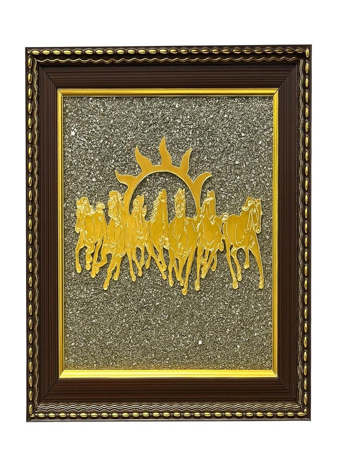 AVORA Pyrite Stone Frame with Vastu Seven Running Horses with Sun to Attract Money, Protection and Chakra Healing - Wooden Photo Frame Wall Decor Items for Living Room with Original Pyrite Dust for Money Success - Image 1